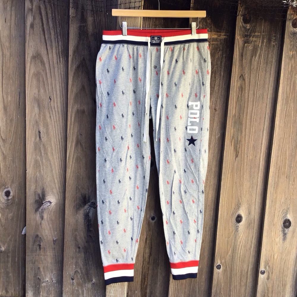 Polo Ralph Lauren Sleepwear Lounge Jogger Pants Gray Pony Print Men's Medium